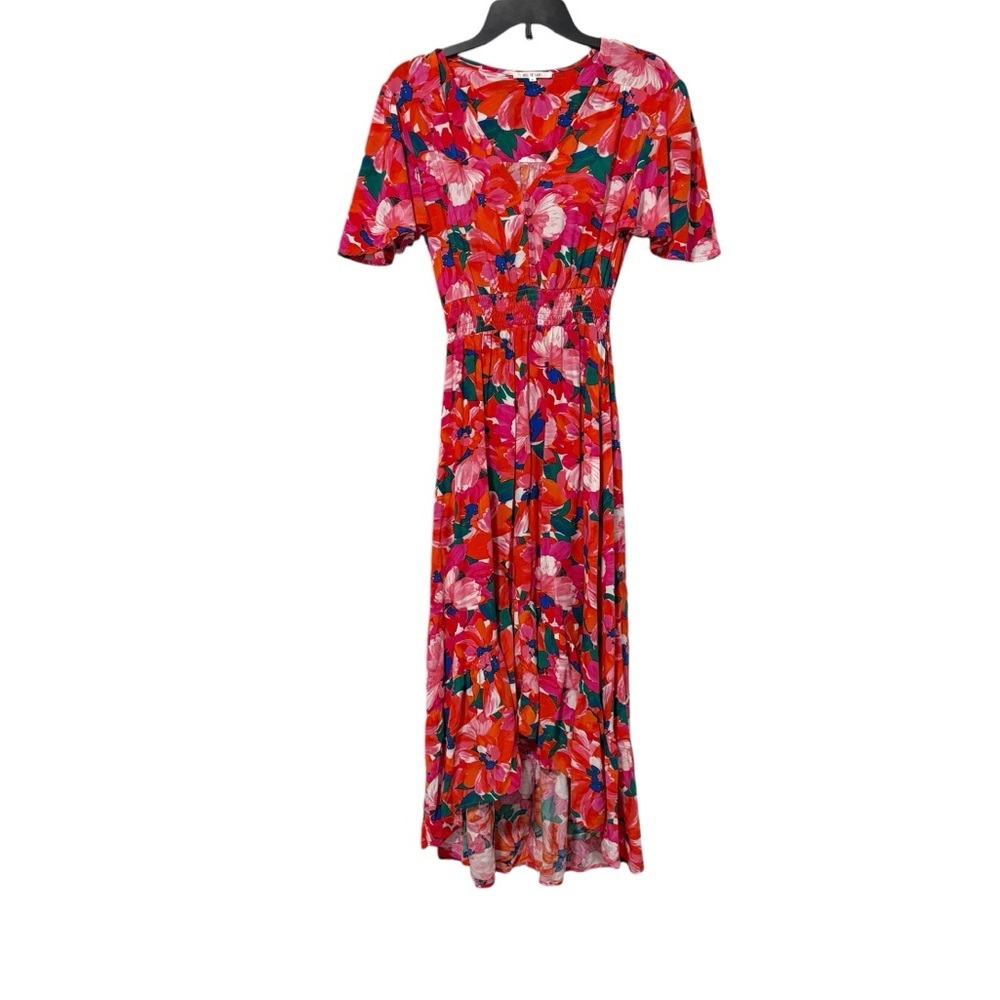 Anthropologie Abel The Label Pink Red Floral‎ V Neck Midi Dress Size Small Boho